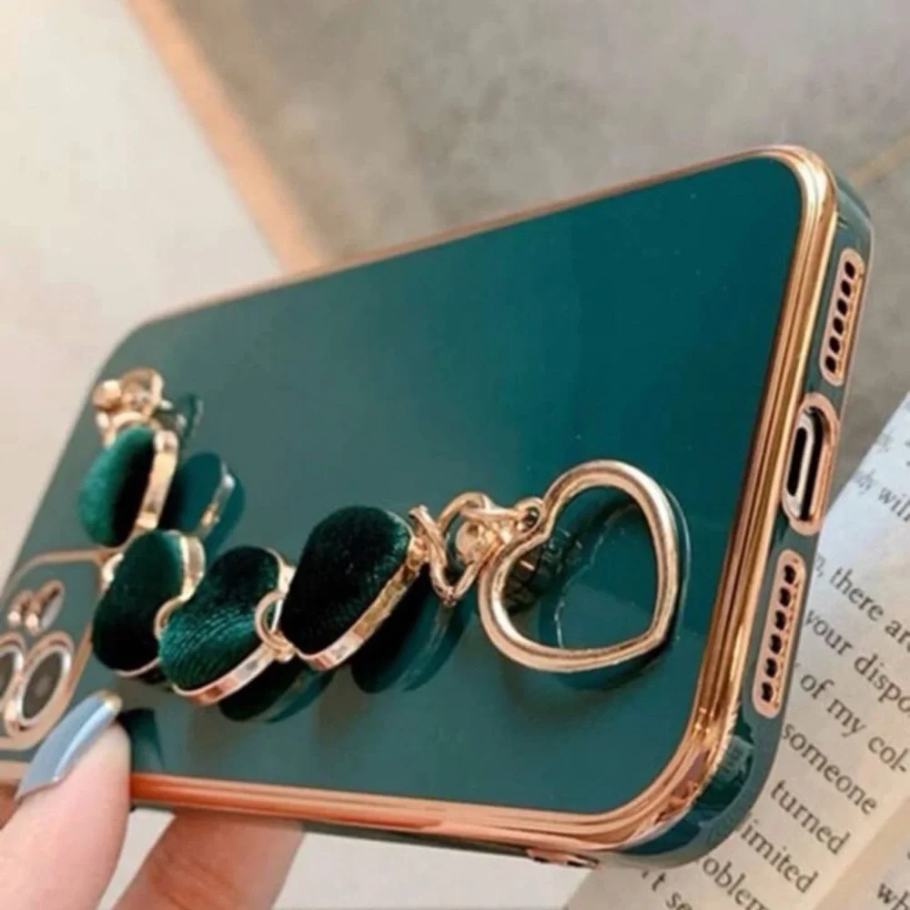 White Heart Charm Phone Case Strap with Gold Accents - Women Accessories